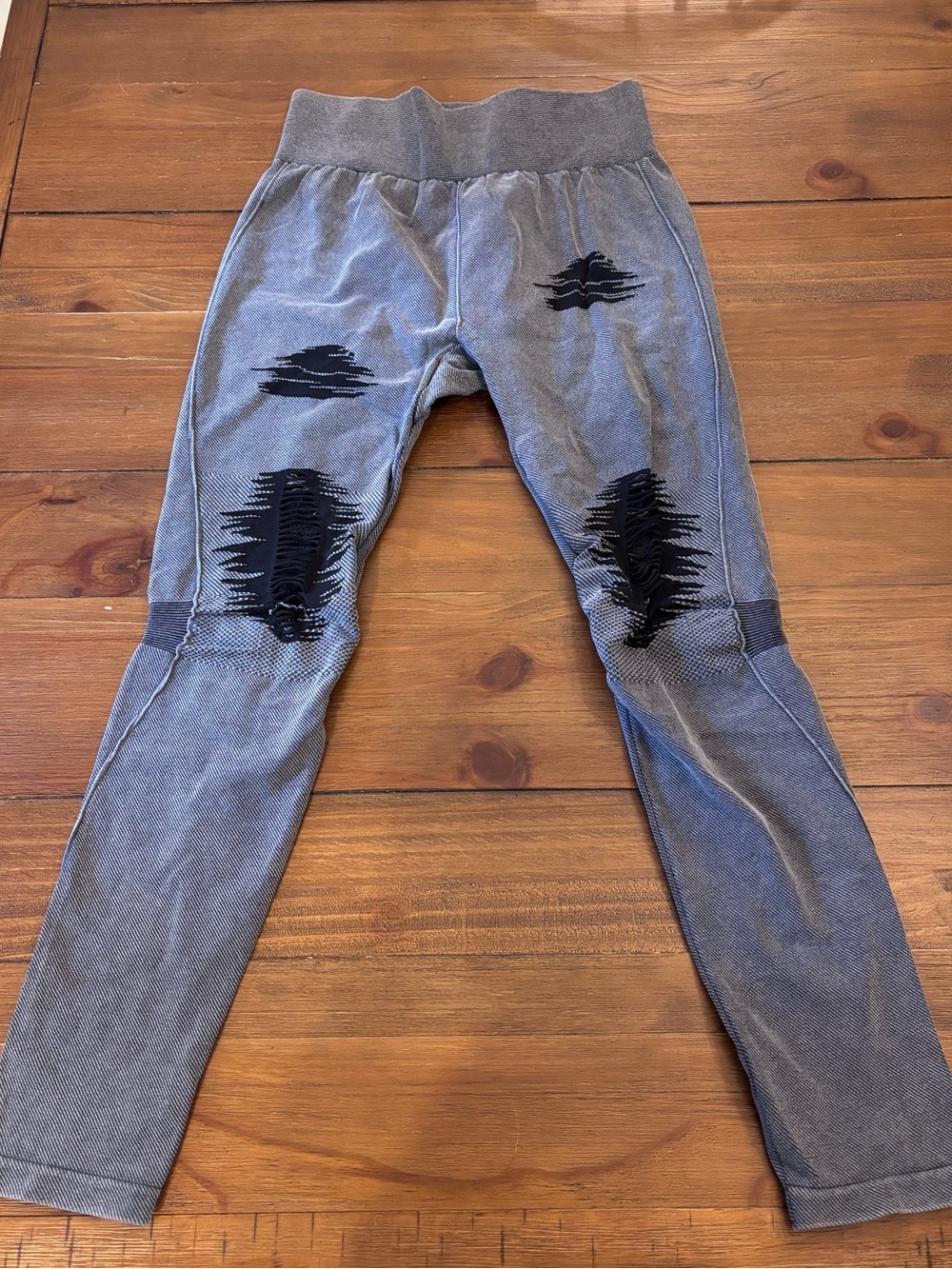 Gray Zumba Distressed Stretch Leggings with Black Patch Detail